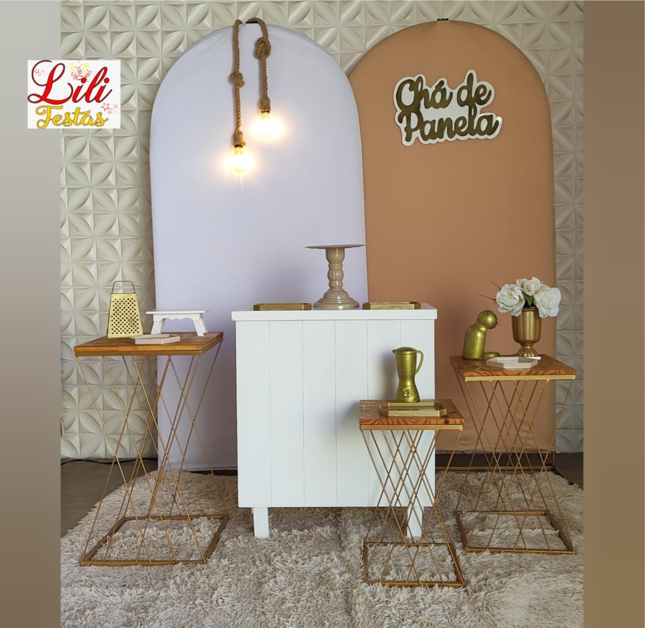 Chá de Panela +Trio Teia + Painel Lateral + Corda de Iluminação + Comoda - LiliFestaspegueemonte