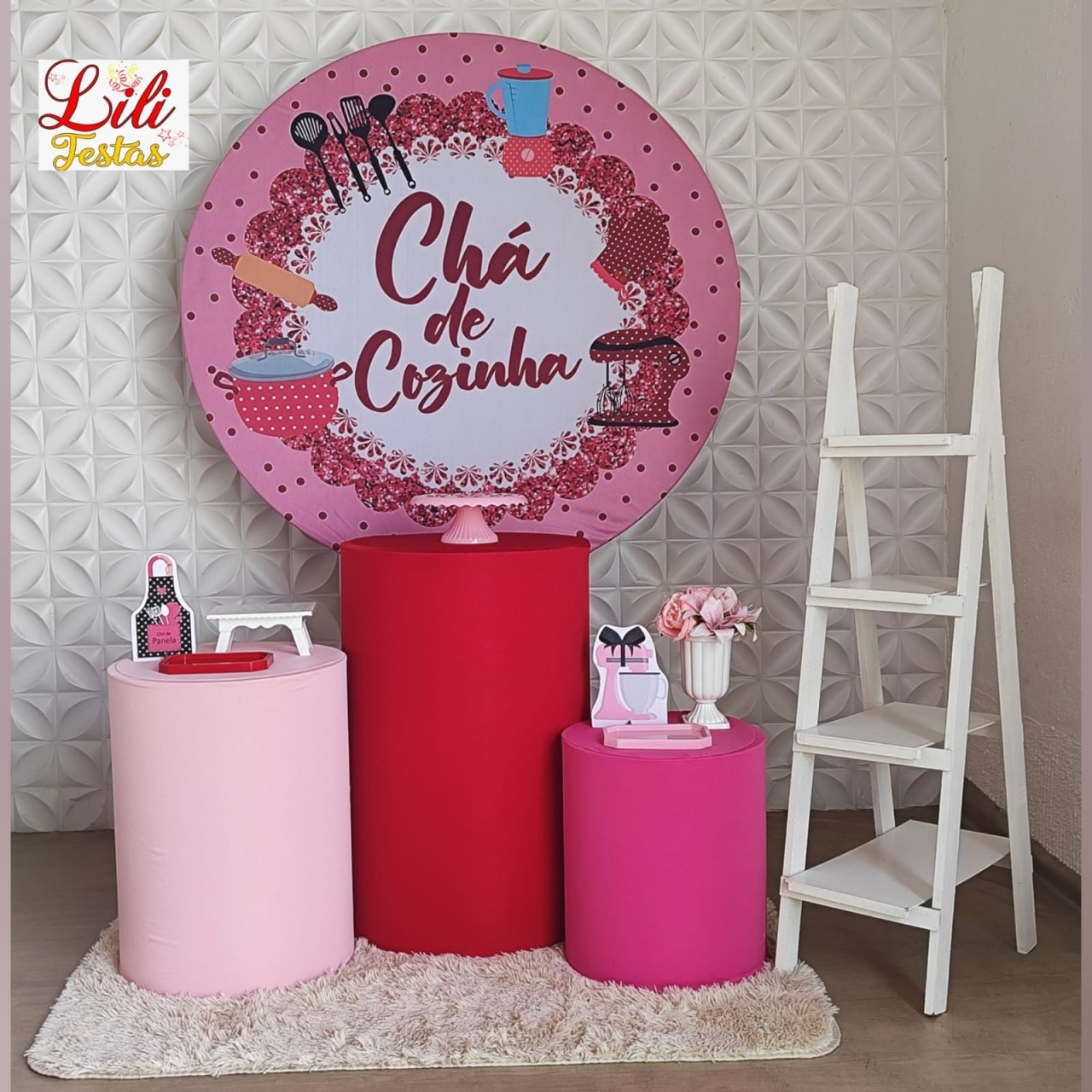 Chá de Panela Rosa Redondo + Escada - LiliFestaspegueemonte