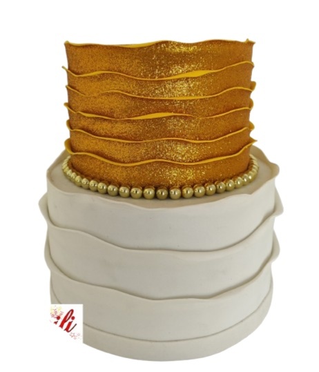 Bolo Fake - Dourado Glitter C/Branco - LiliFestaspegueemonte