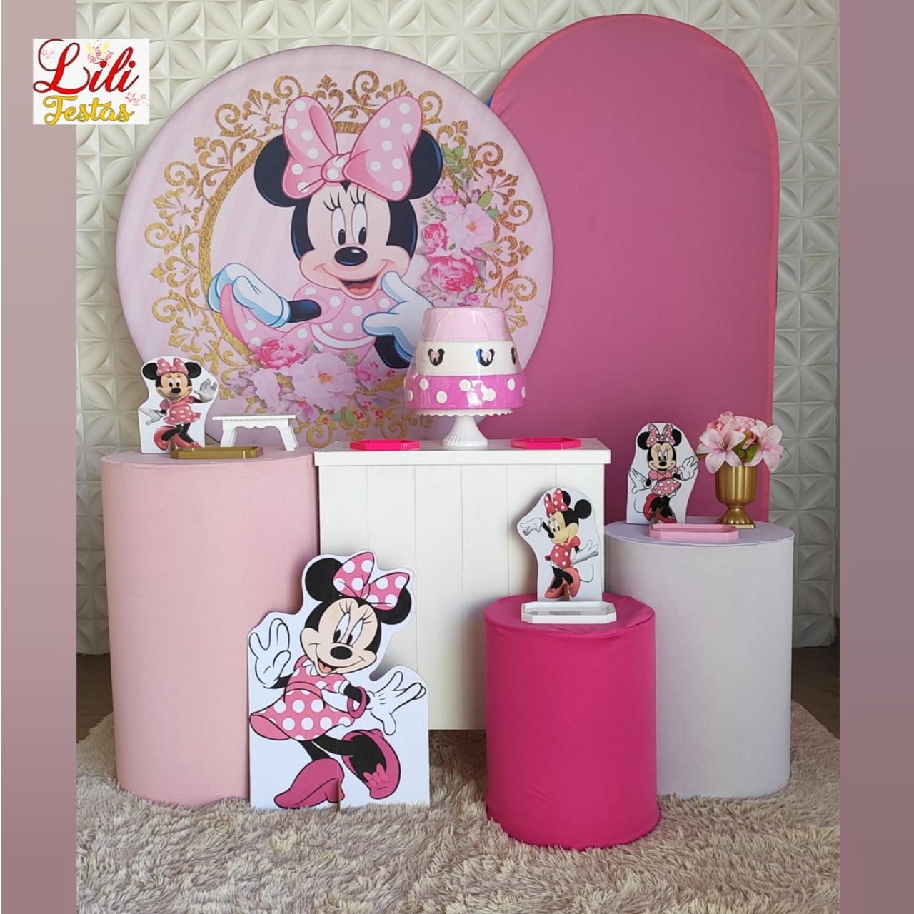 Minnie Rosa + Cômoda + Painel Lateral - LiliFestaspegueemonte