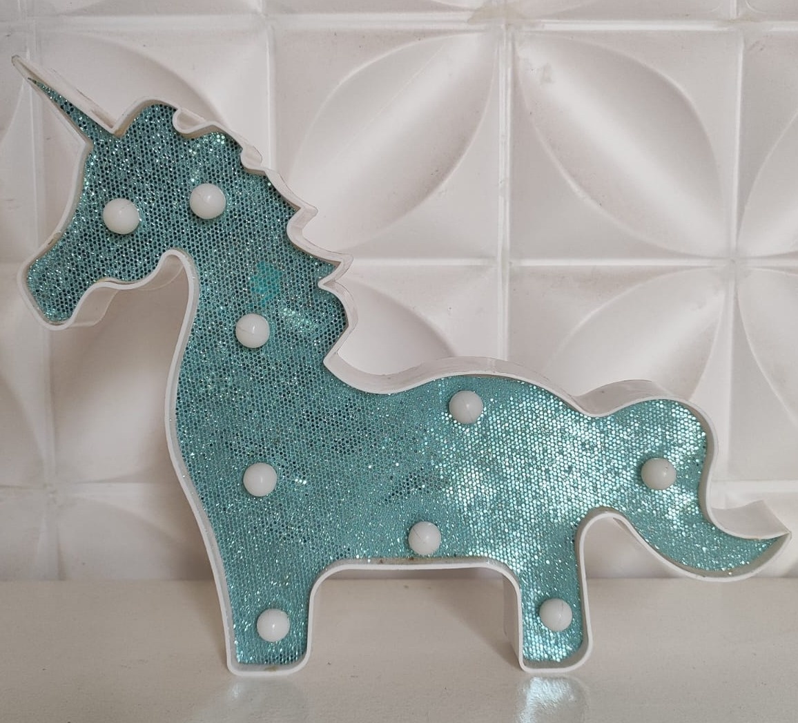  Led Unicórnio Azul Glitter de Pé  - LiliFestaspegueemonte