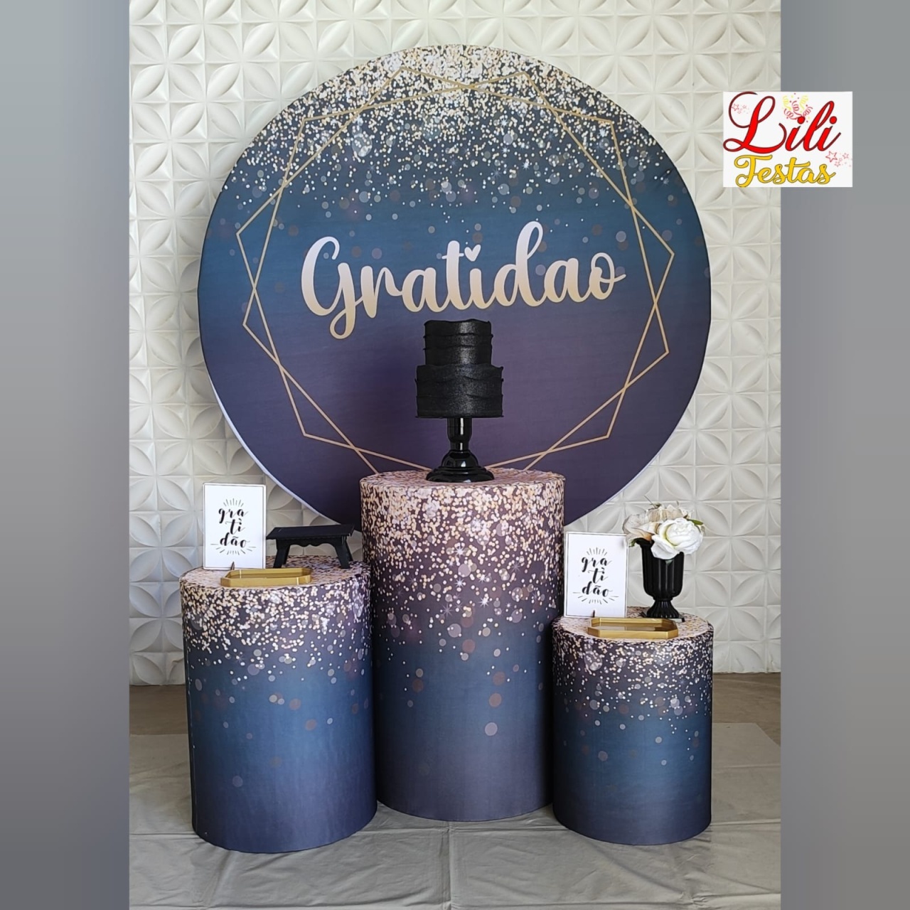 Gratidão Preto E Dourado Cilindros - LiliFestaspegueemonte
