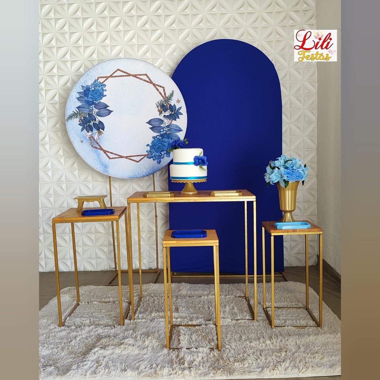 Azul Floral + Painel Lateral + Conjunto Cubos - LiliFestaspegueemonte