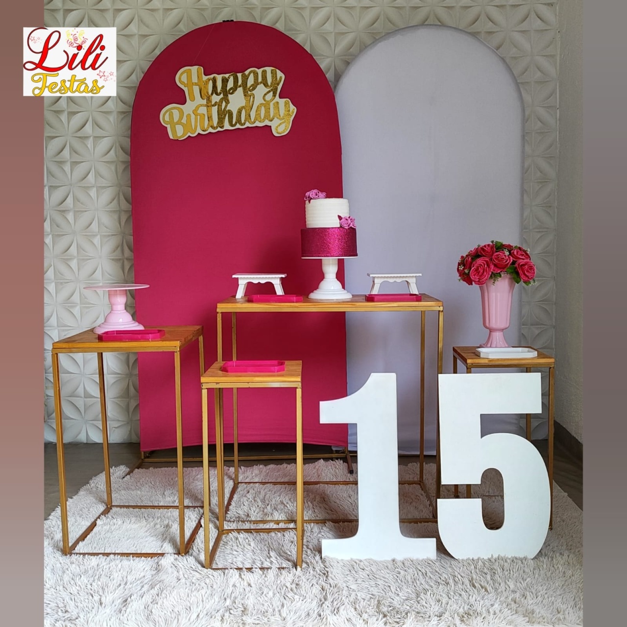  Romano Pink E Branco + Conjunto Cubo Dourado - Composição - LiliFestaspegueemonte