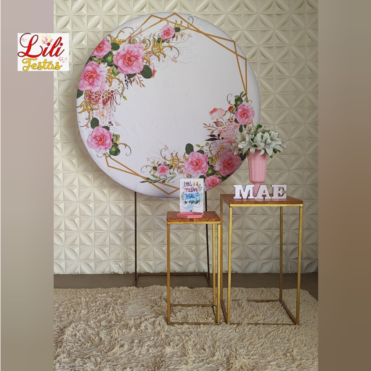 Cenário Dia das Mães Floral Rosas - LiliFestaspegueemonte