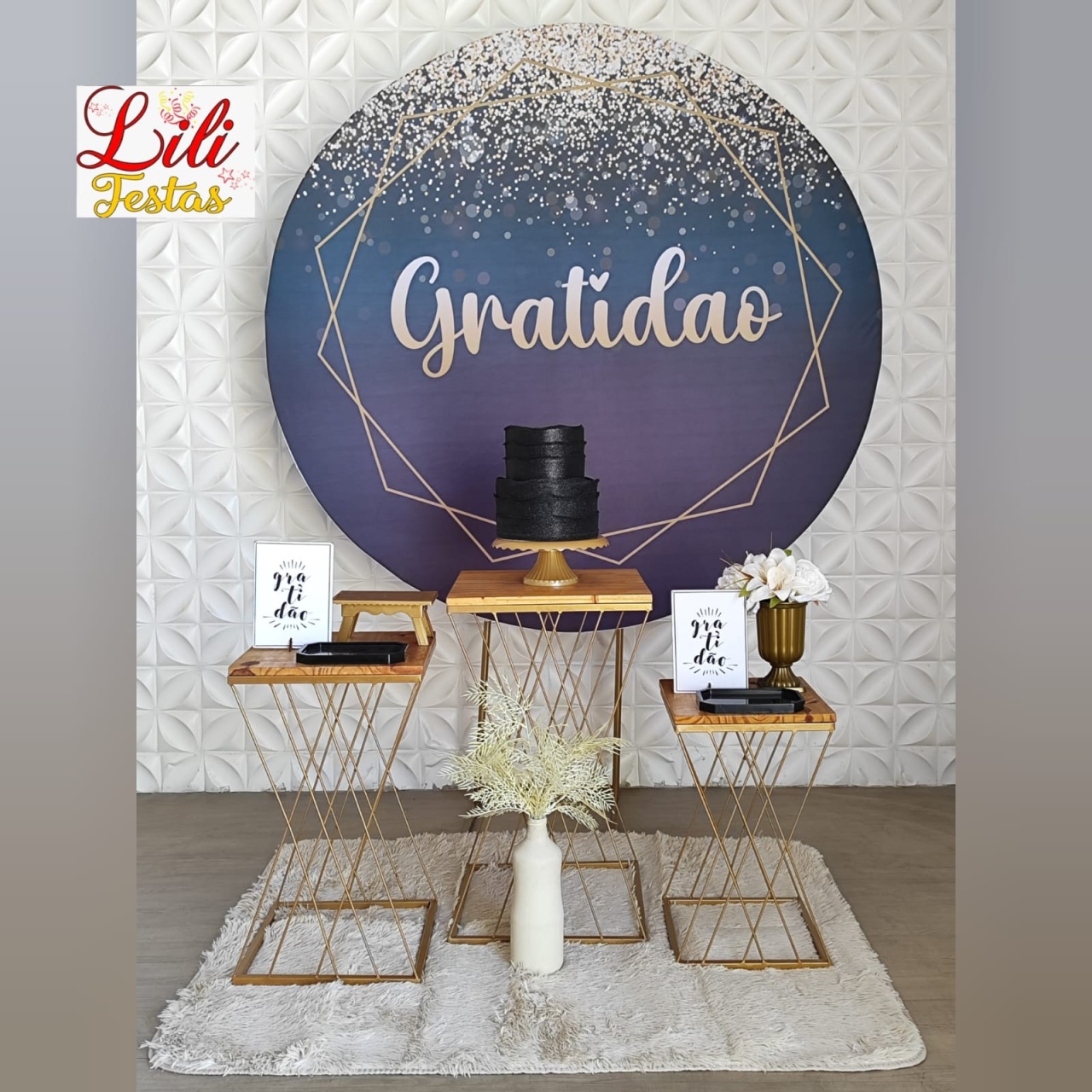 Gratidão Preto E Dourado Trio Ferro Teia - LiliFestaspegueemonte