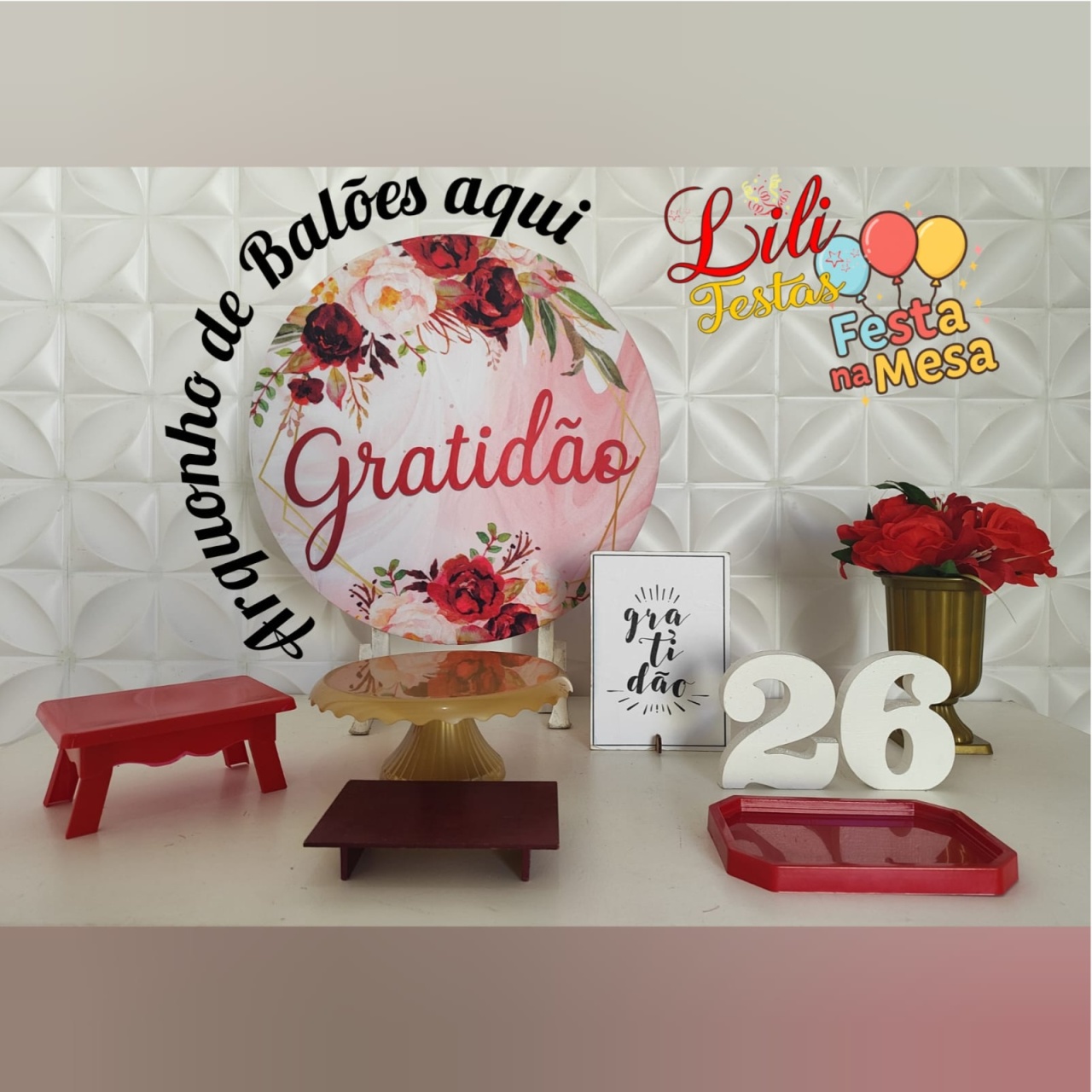 Gratidão Vermelho - Festa Na Mesa - LiliFestaspegueemonte