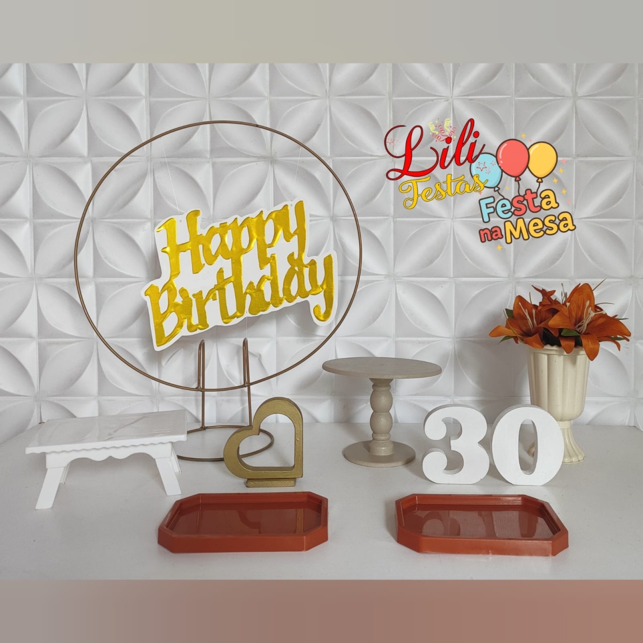 Happy Terracota E Dourado Placa- Festa Na Mesa  (Cópia) - LiliFestaspegueemonte