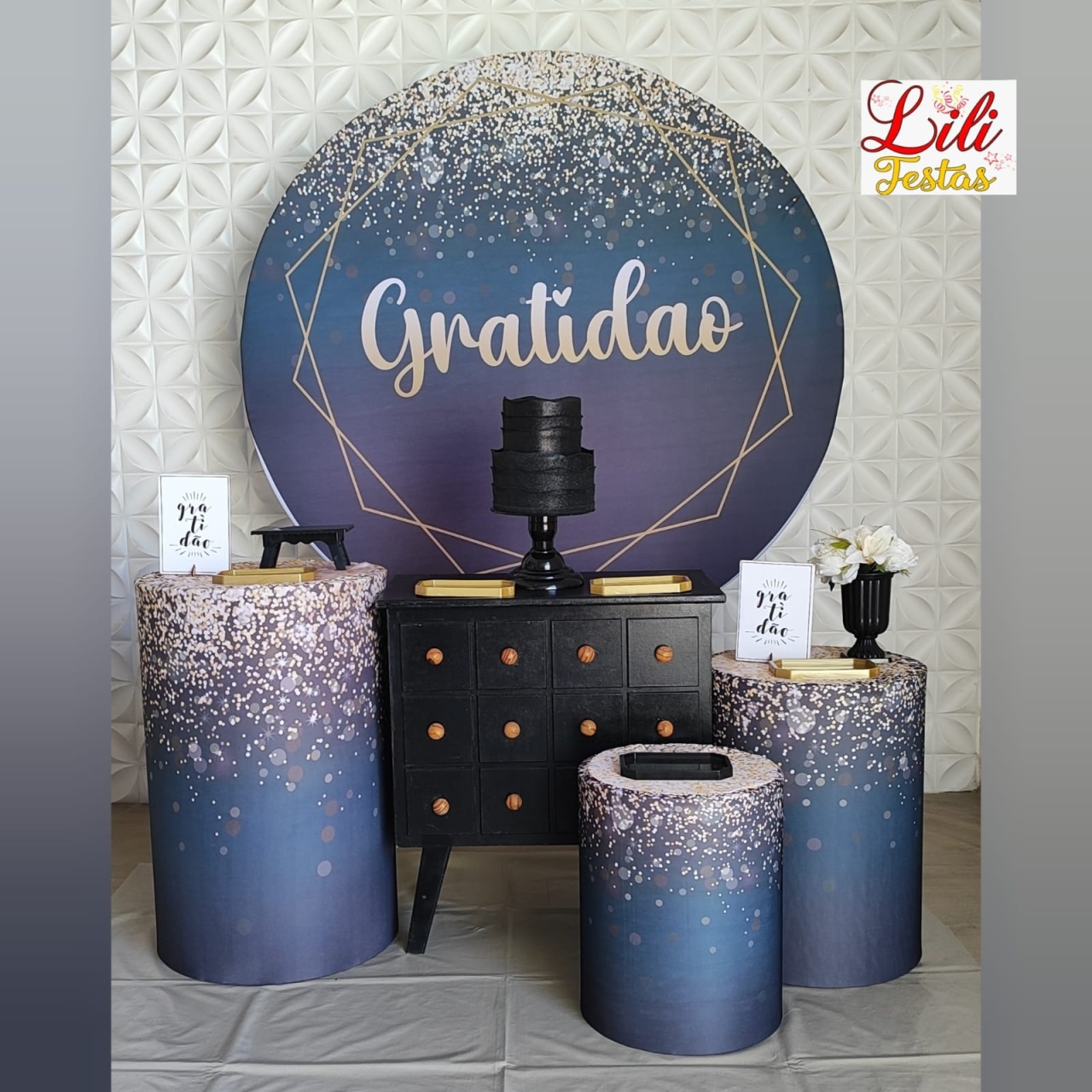 Gratidão Preto E Dourado + Cômoda - LiliFestaspegueemonte
