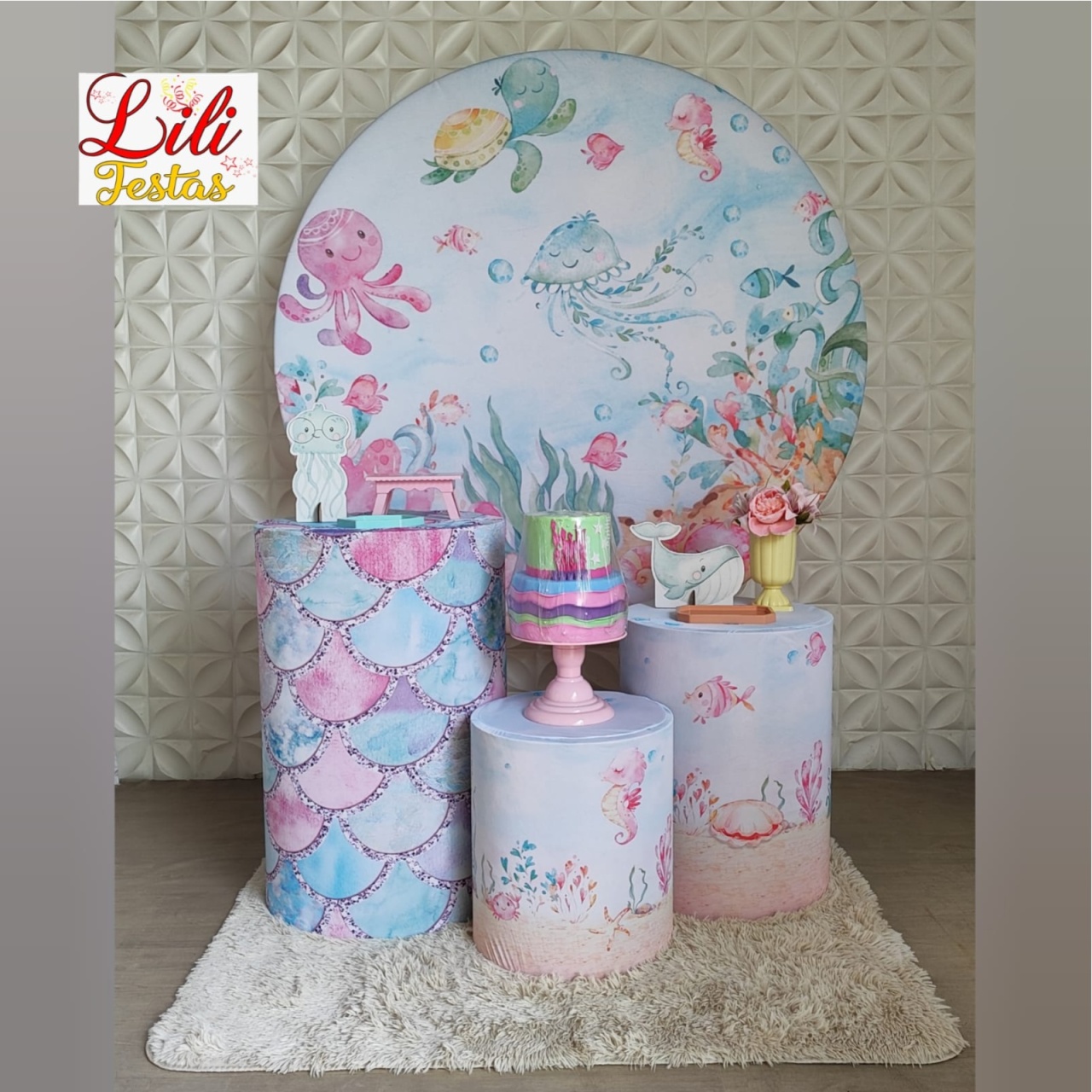 Kit Fundo Do Mar Rosa  - LiliFestaspegueemonte