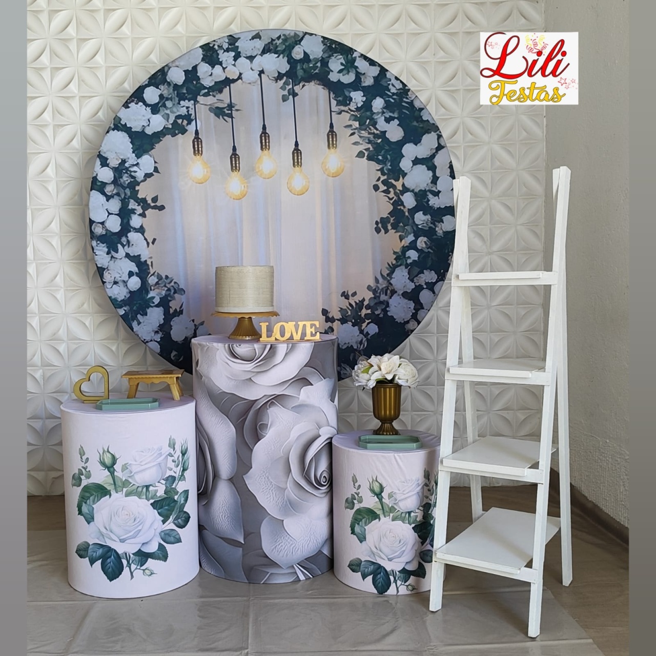 Kit Floral Branco + Escada - LiliFestaspegueemonte