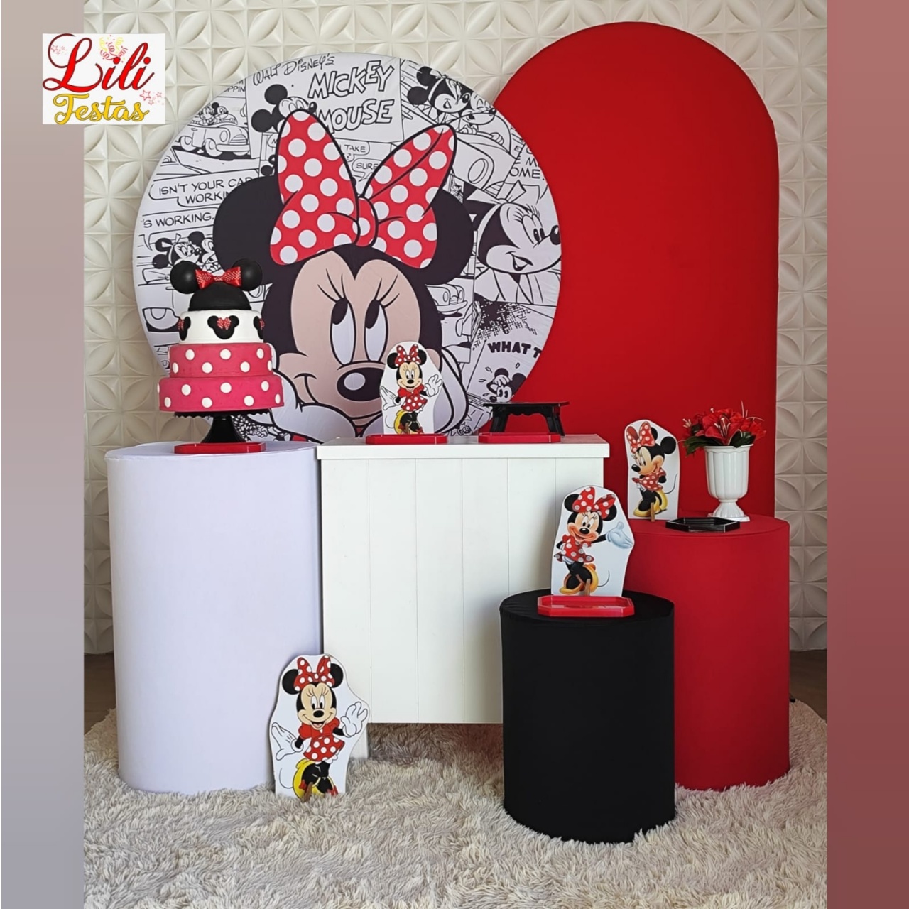 Minnie Vermelha + Cômoda + Painel Lateral - LiliFestaspegueemonte