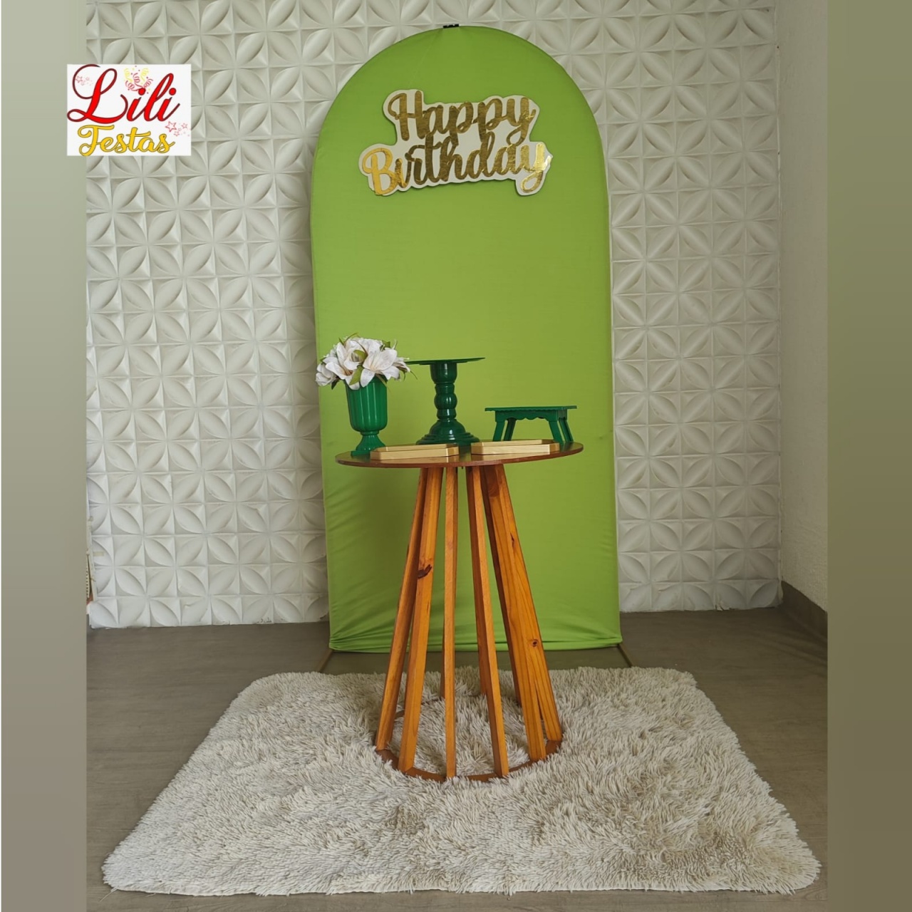 Romano Verde Limão + Mesa Ripada Happy Birthday - LiliFestaspegueemonte