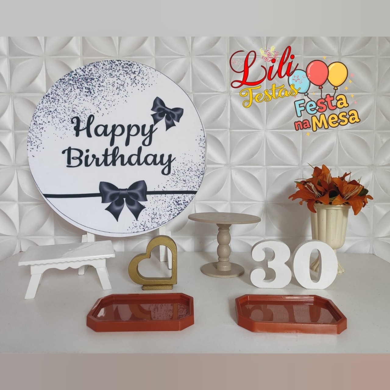 Happy Birthday Laços  Terracota - Festa Na Mesa  - LiliFestaspegueemonte