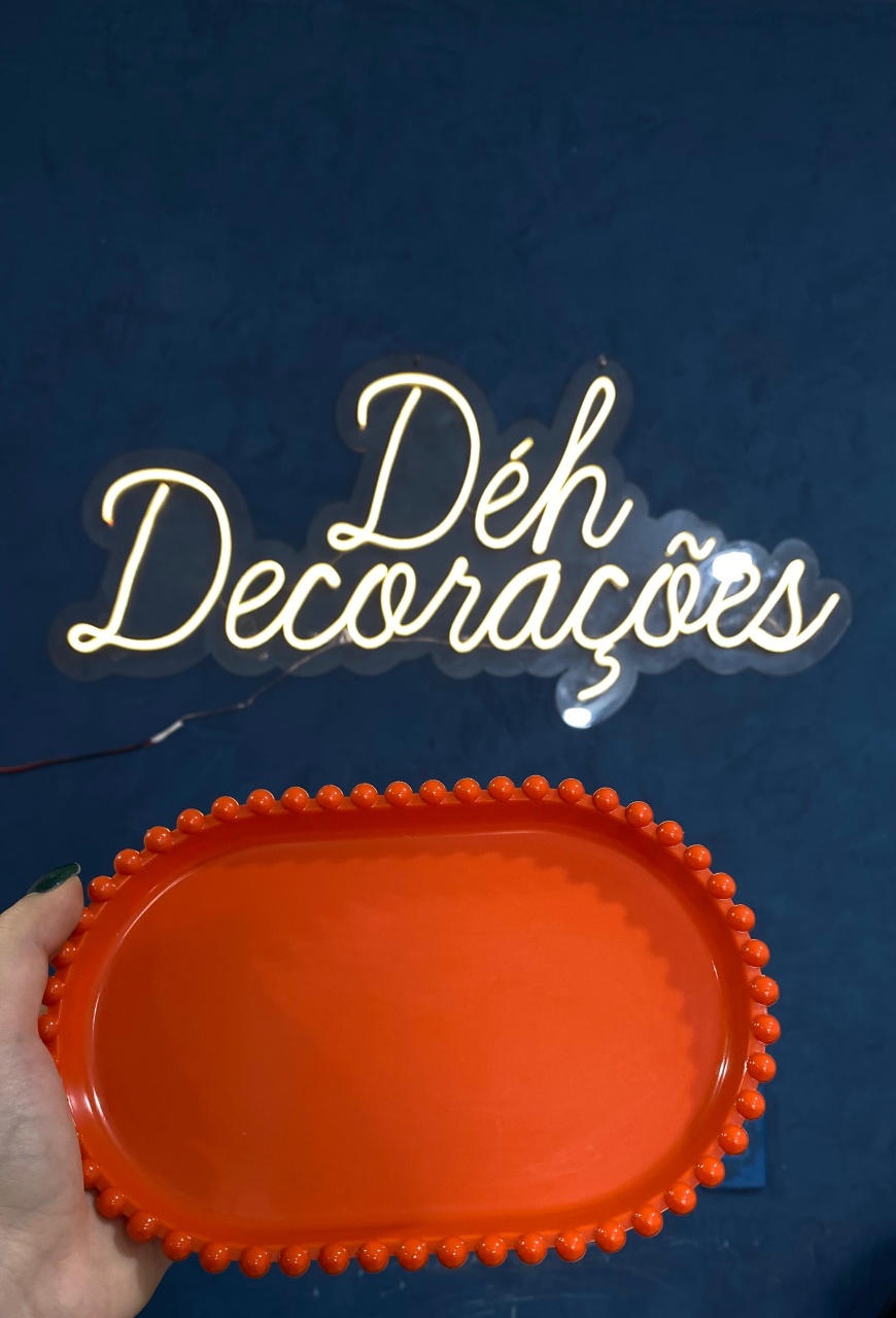 Bandeja Laranja Oval Bolinha - Déh Decorações 