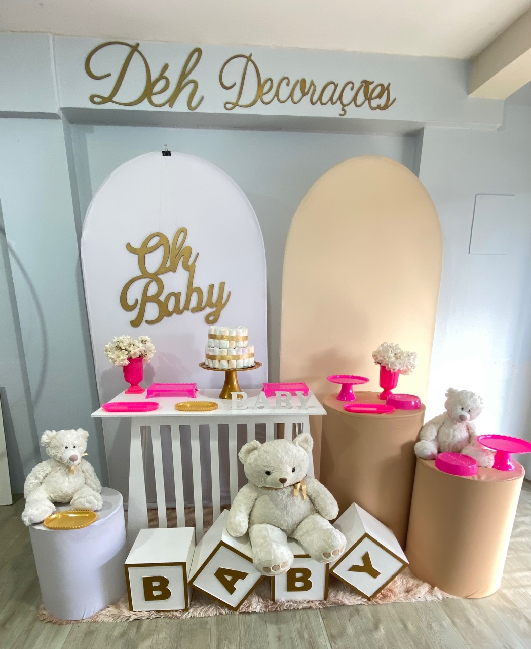 Chá de Bebê Rosa E Dourado (Kit 4) - Déh Decorações 