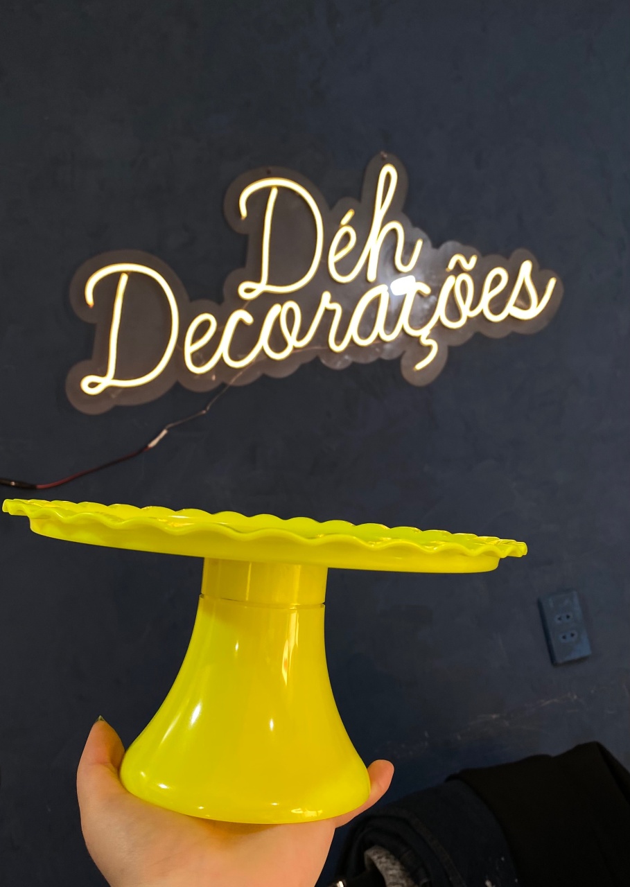 Bandeja Amarela Redonda Acrílico  - Déh Decorações 