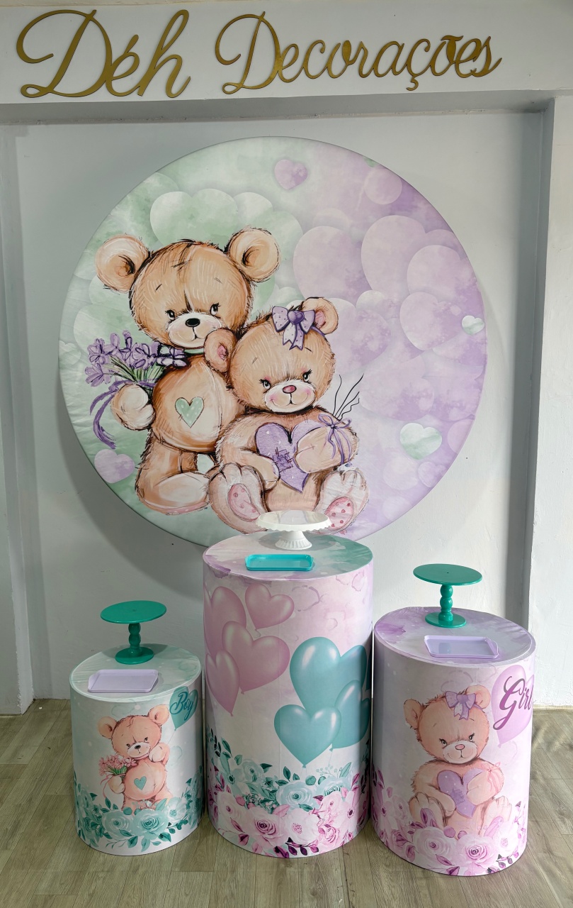 Cha Revelação Lilás E Verde Água  (Kit 1) - Déh Decorações 