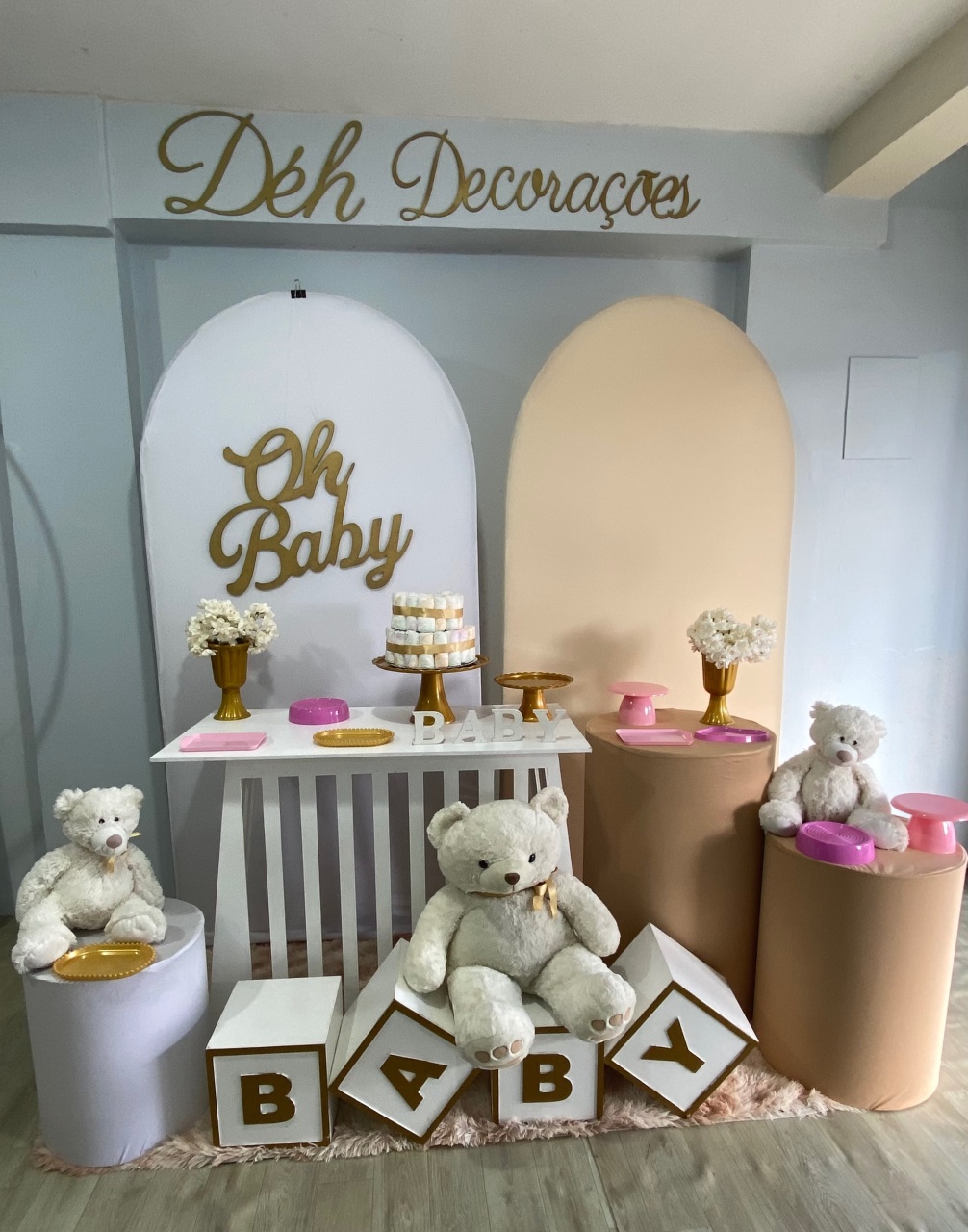 Chá de Bebê Rosa E Dourado (Kit 4) - Déh Decorações 