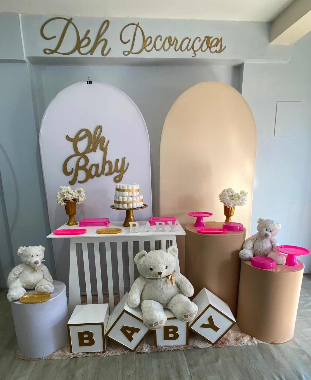 Chá de Bebê Rosa E Dourado (Kit 4) - Déh Decorações 