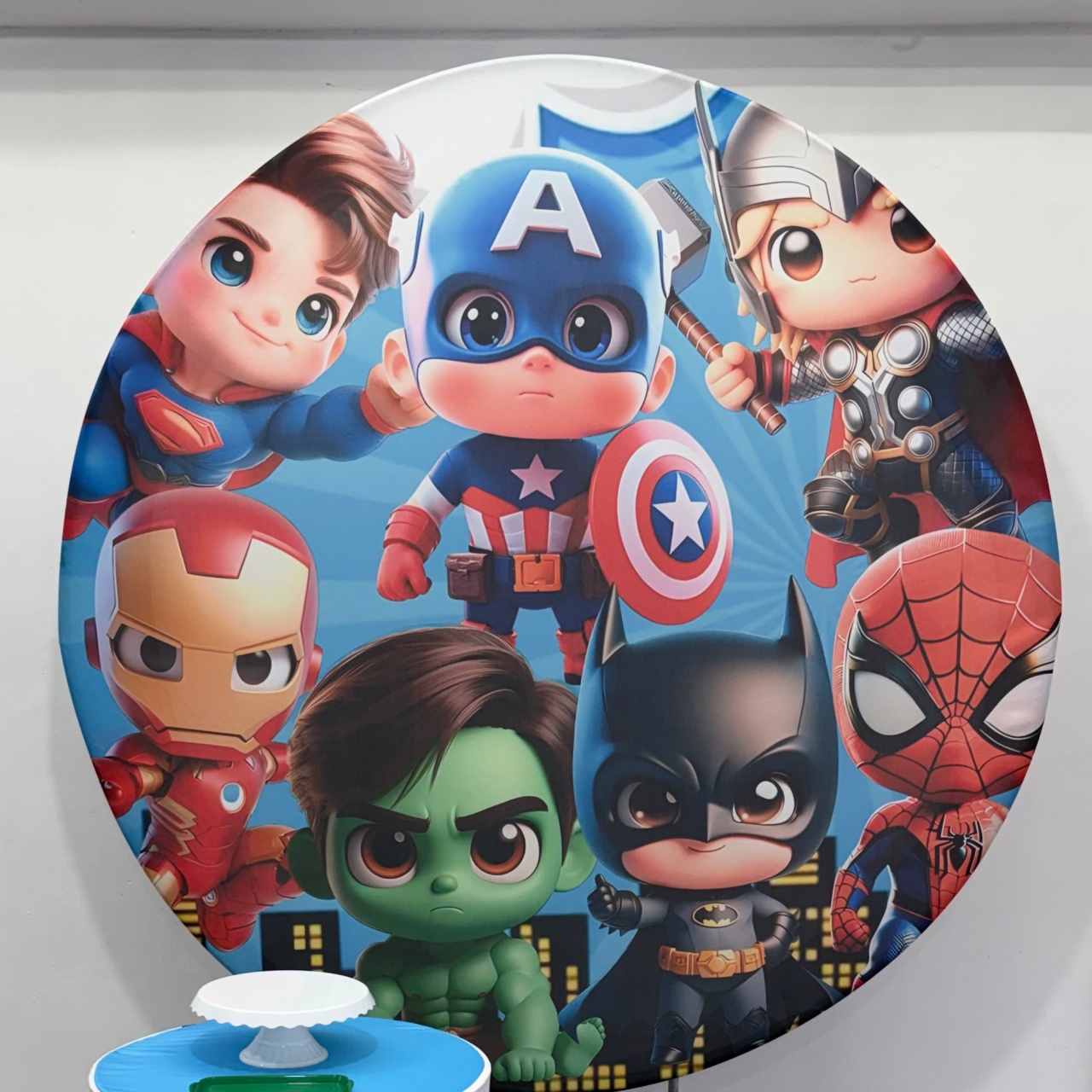 Capa Painel Redondo Heróis Baby - Déh Decorações 