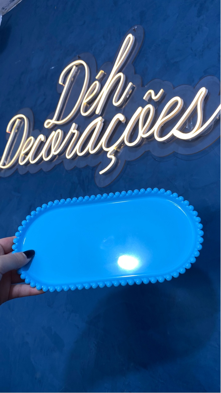 Bandeja Azul Bb Oval Bolinha - Déh Decorações 