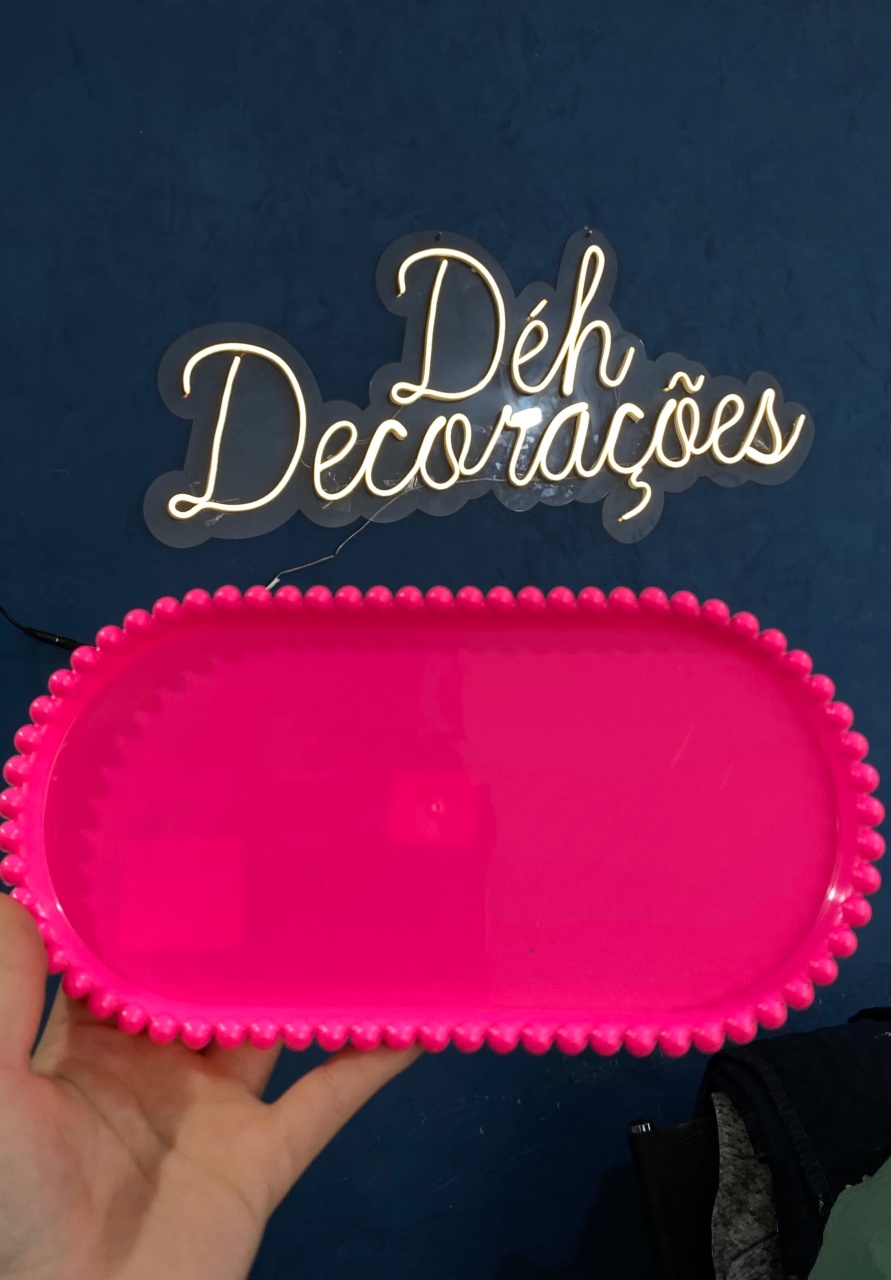 Bandeja Rosa Pink Bolinha Oval - Déh Decorações 