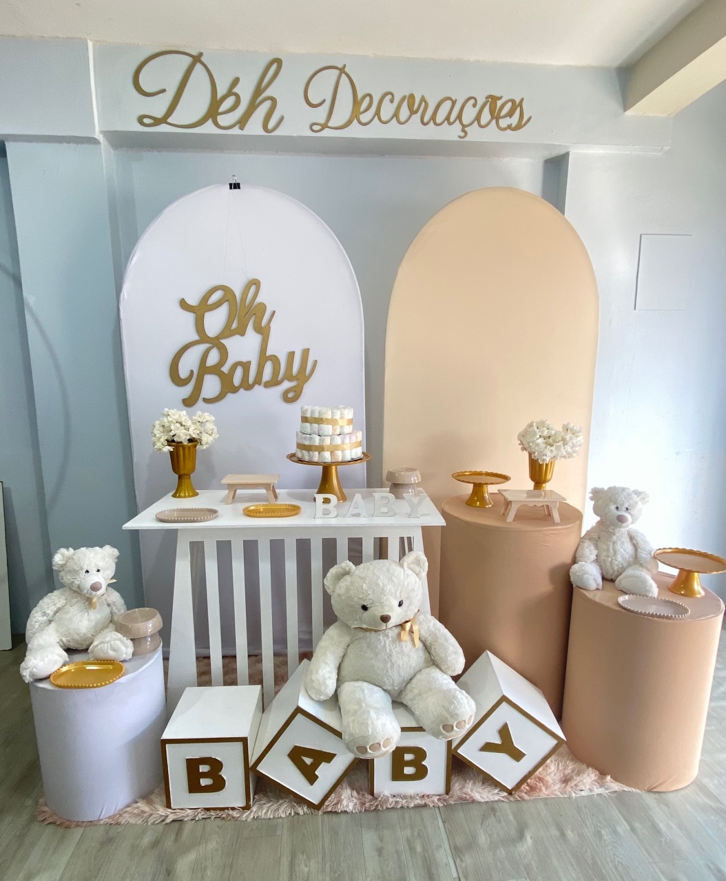 Chá de Bebê Branco E Dourado (Kit 4) - Déh Decorações 