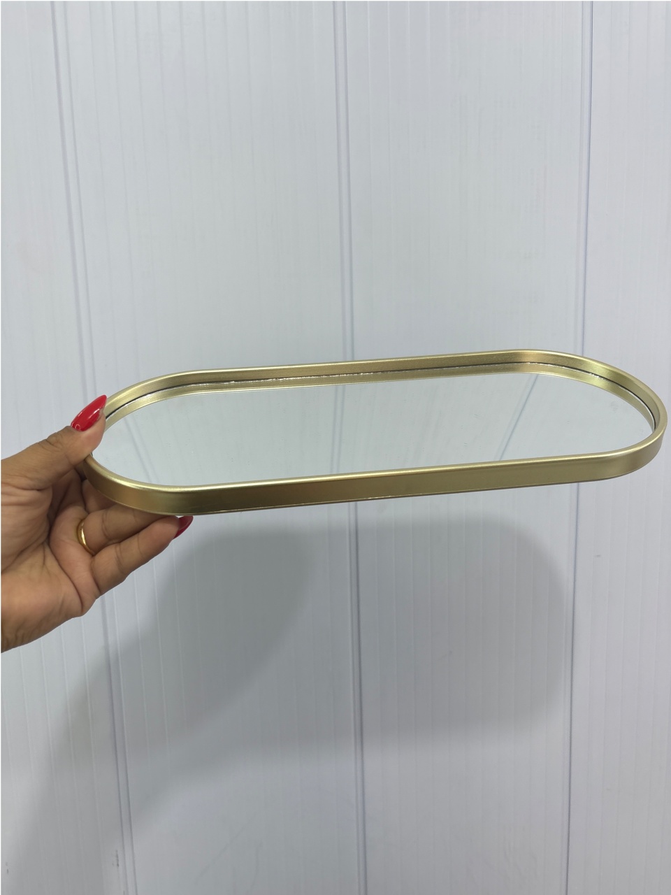 Bandeja Dourada Espelhada Oval Baixa - Déh Decorações 