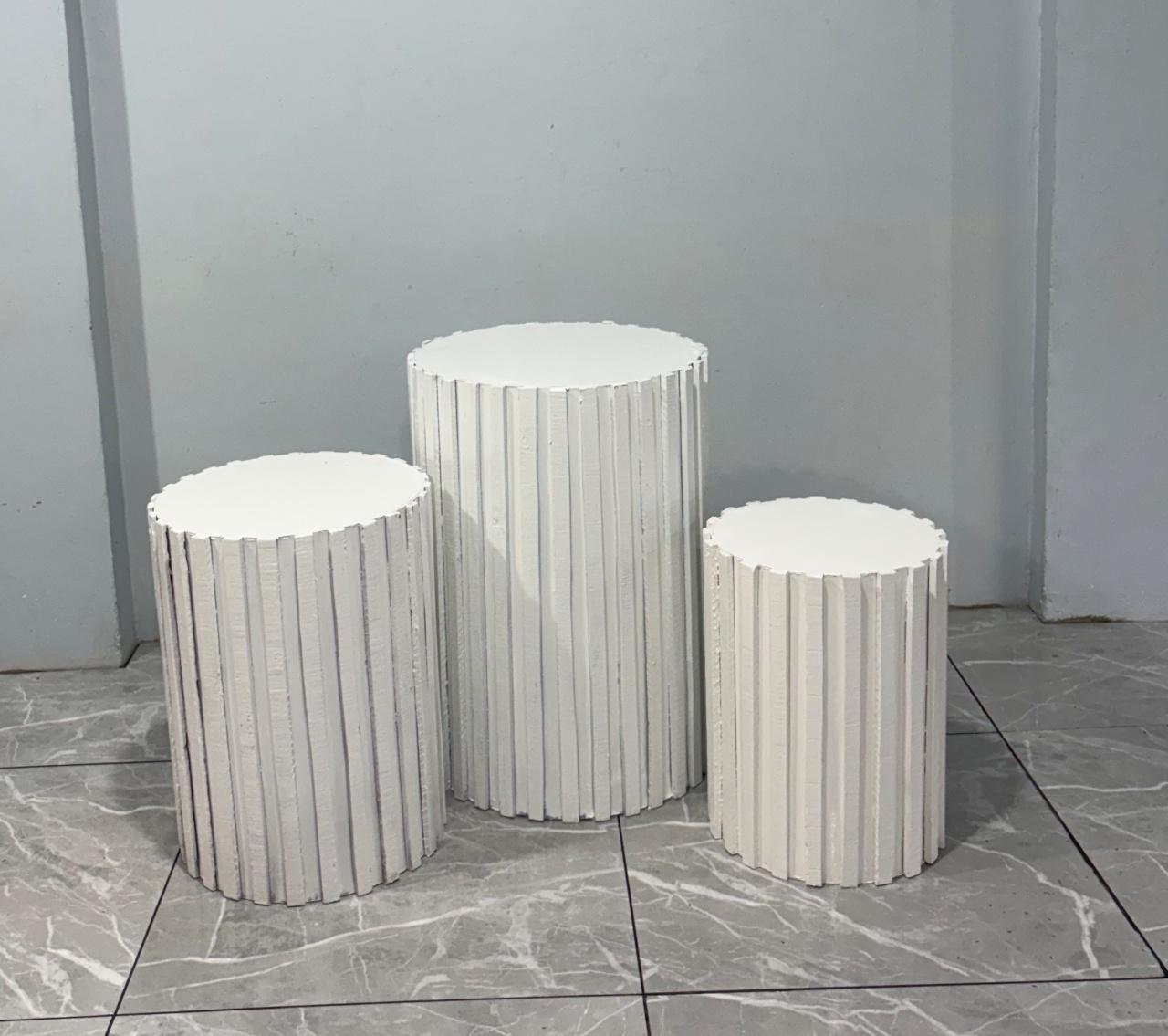 Trio de Mesa Ripado Branco - Déh Decorações 