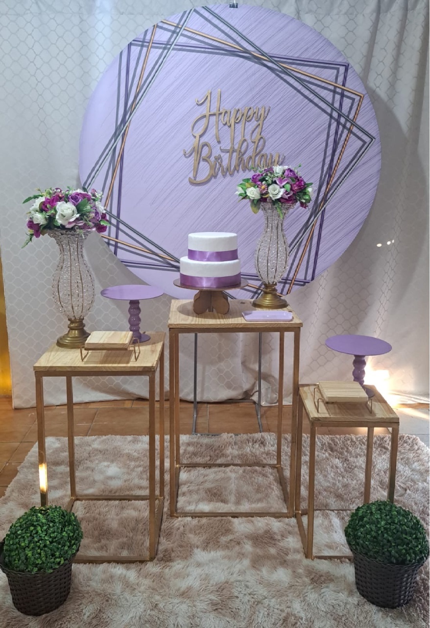 Kit Lilás E Dourado Listrado (Kit 2) - Déh Decorações 