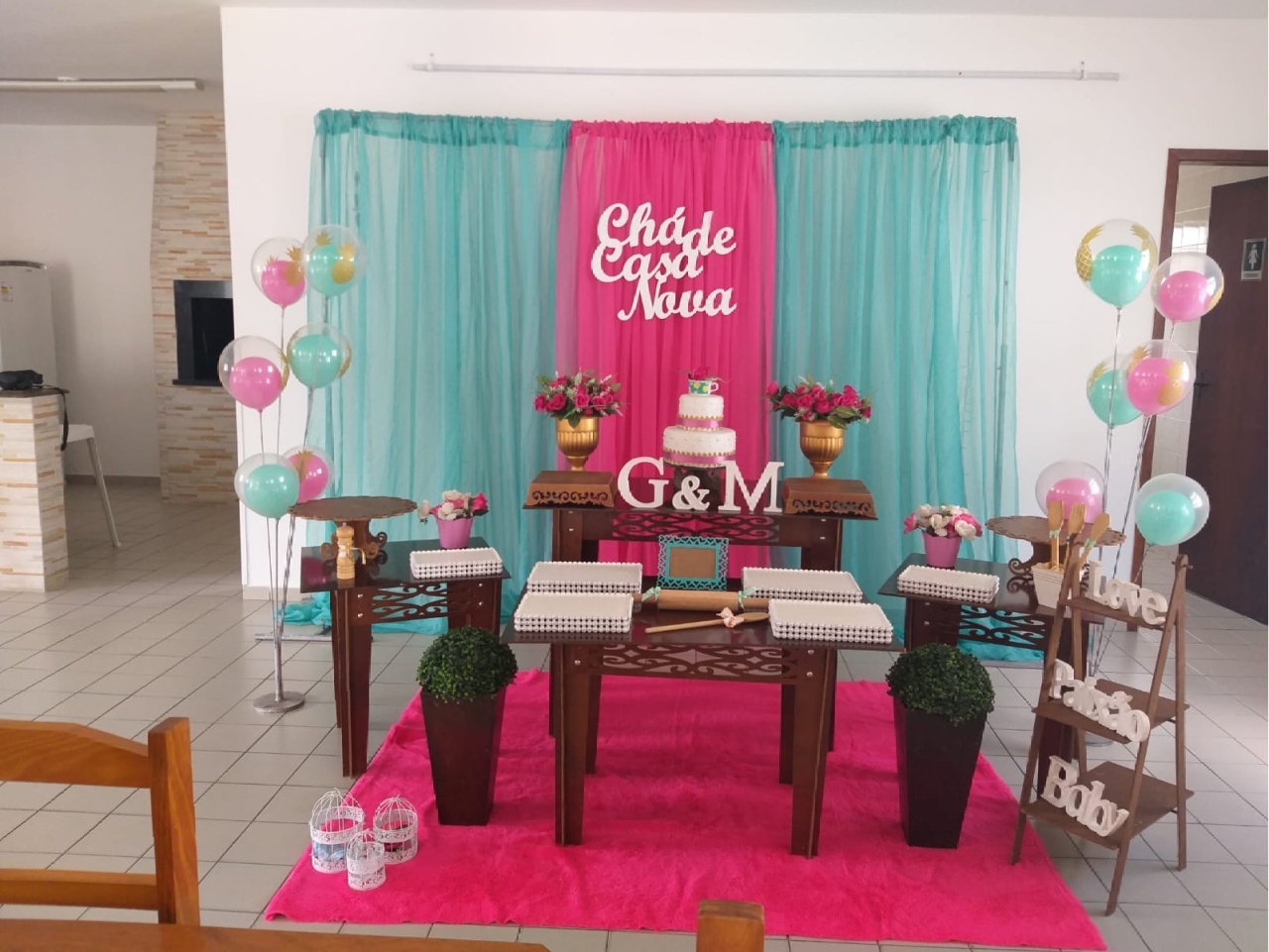 Chá de Casa Nova Rosa E Verde Água  - Déh Decorações 
