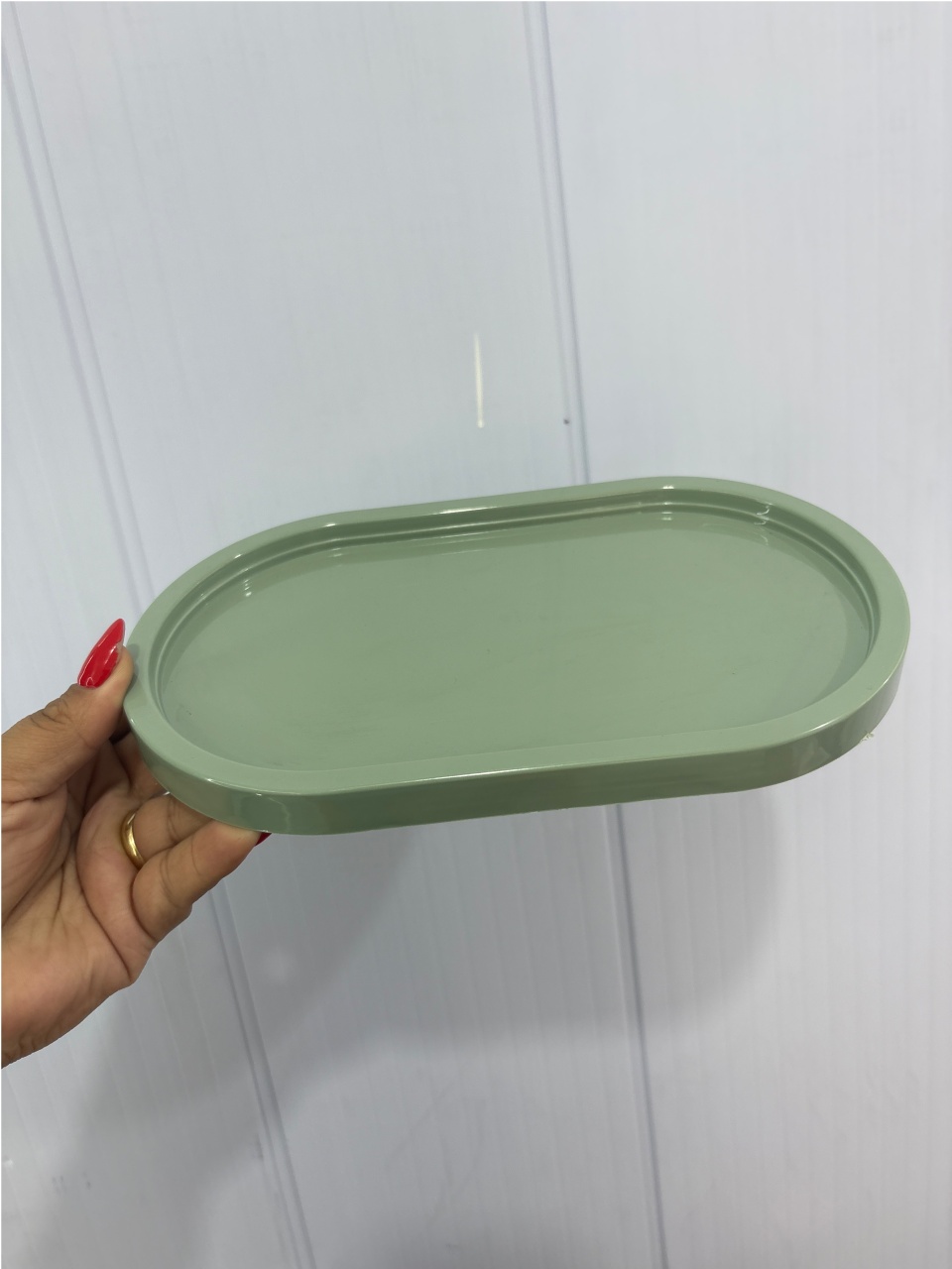 Bandeja Verde Eucalipto Acrílico Oval Baixa - Déh Decorações 