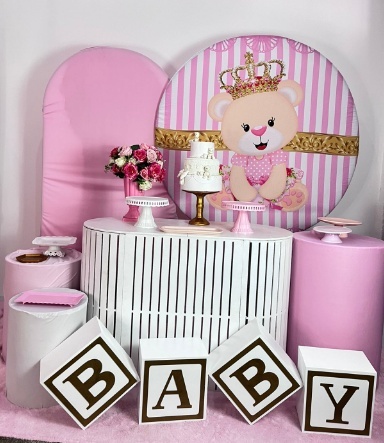 Alugue Decoração Tema Chá de Bebe Ursinha Rosa ( Modelo3)   - BGI FESTAS