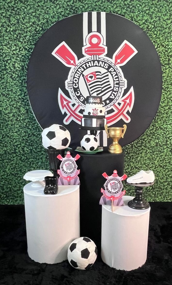 Alugue Decoração Tema Para Festa Corinthians Tecido (Modelo 1)  - BGI FESTAS