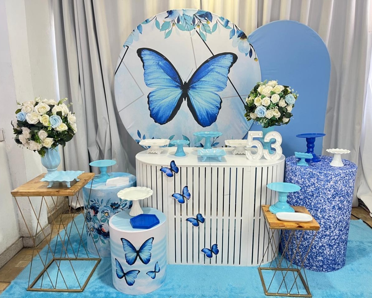 Alugue Decoração Tema Borboleta Azul ( Modelo 4) - BGI FESTAS