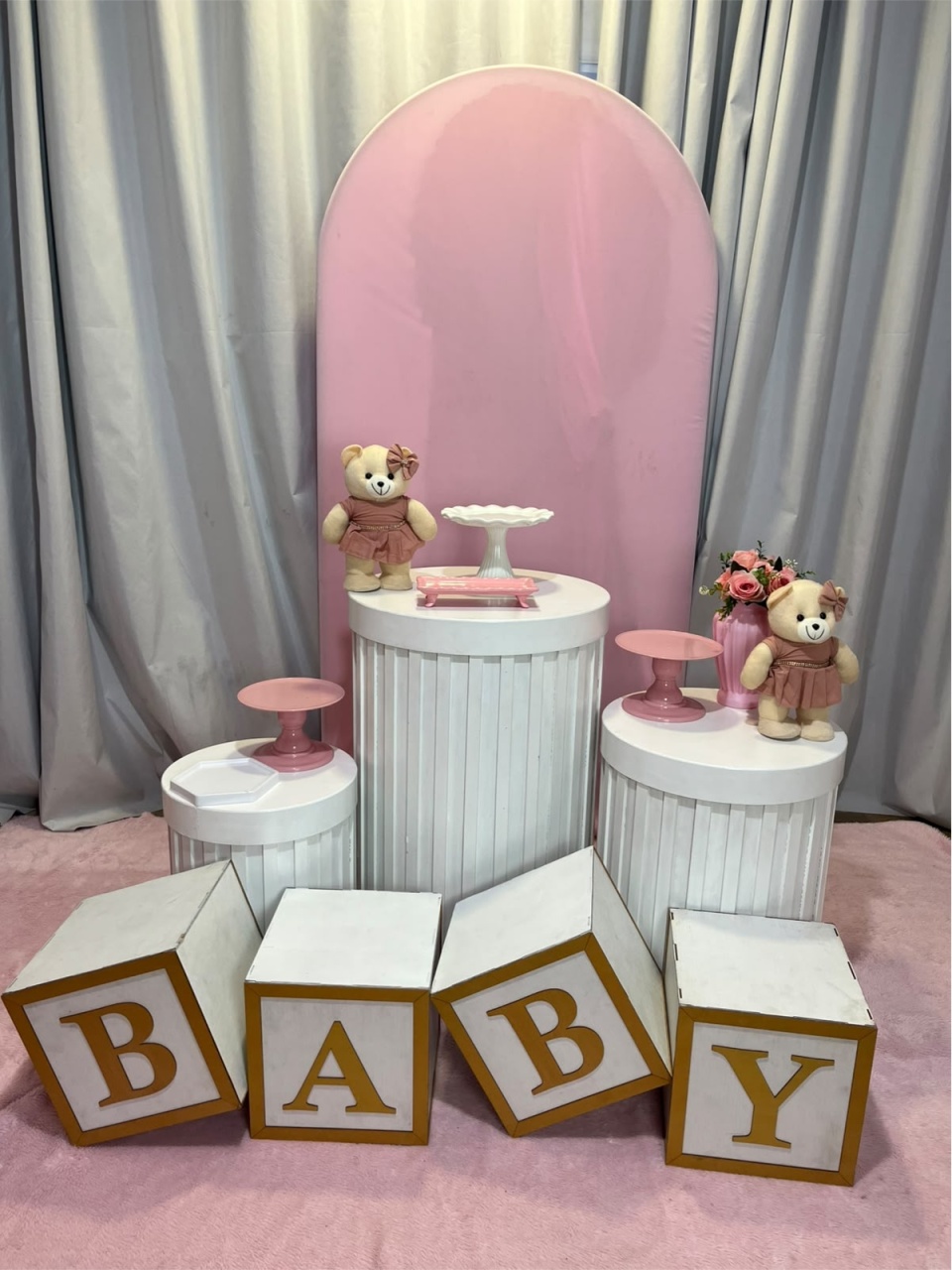 Alugue Decoração Chá de Bebê Menina Rosa Ursinha - BGI FESTAS