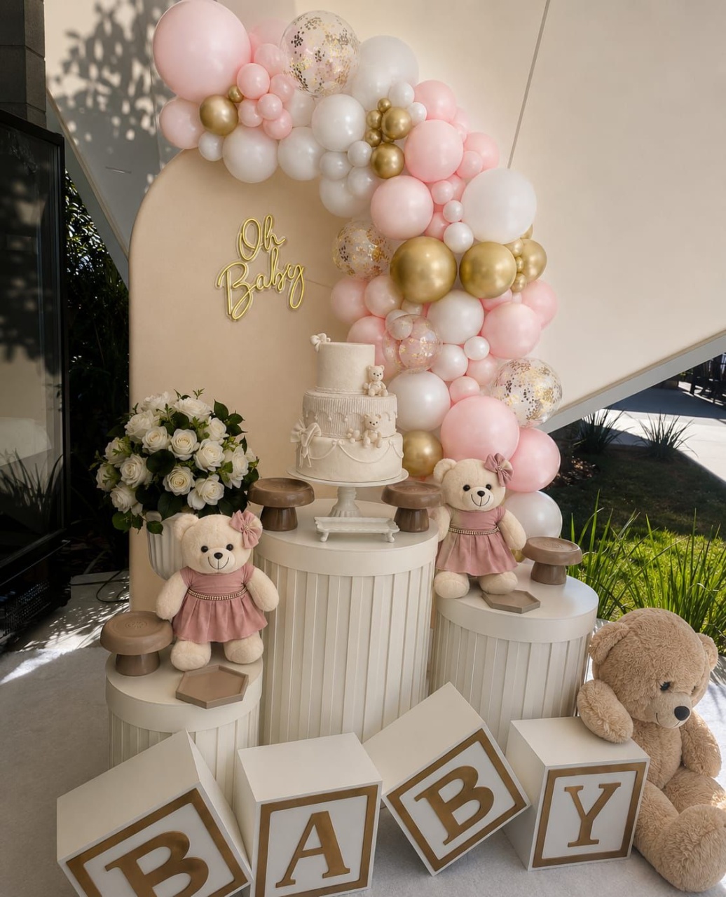 Decoraçao Ursinha Rosa Painel Marfim - BGI FESTAS
