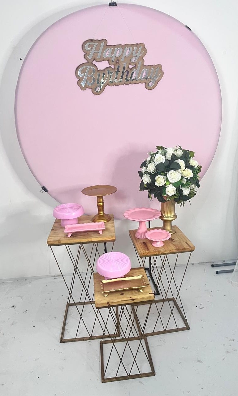 Alugue Decoração Tema Happy Rosa Mdf (Modelo 2)           - BGI FESTAS
