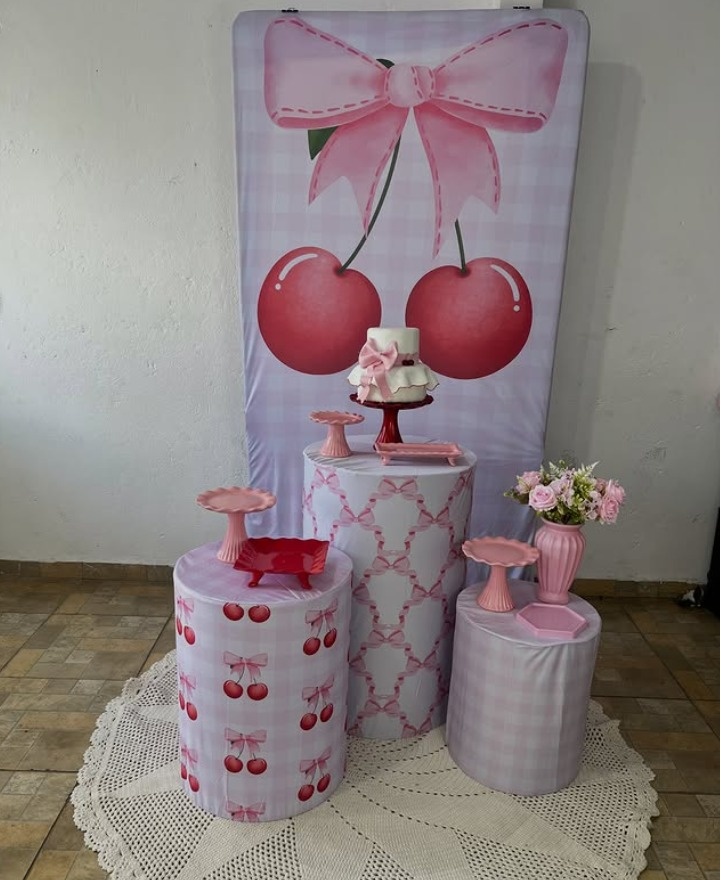Alugue Decoração Tema Laço Rosa Cerejinha ( Modelo 1 )   - BGI FESTAS