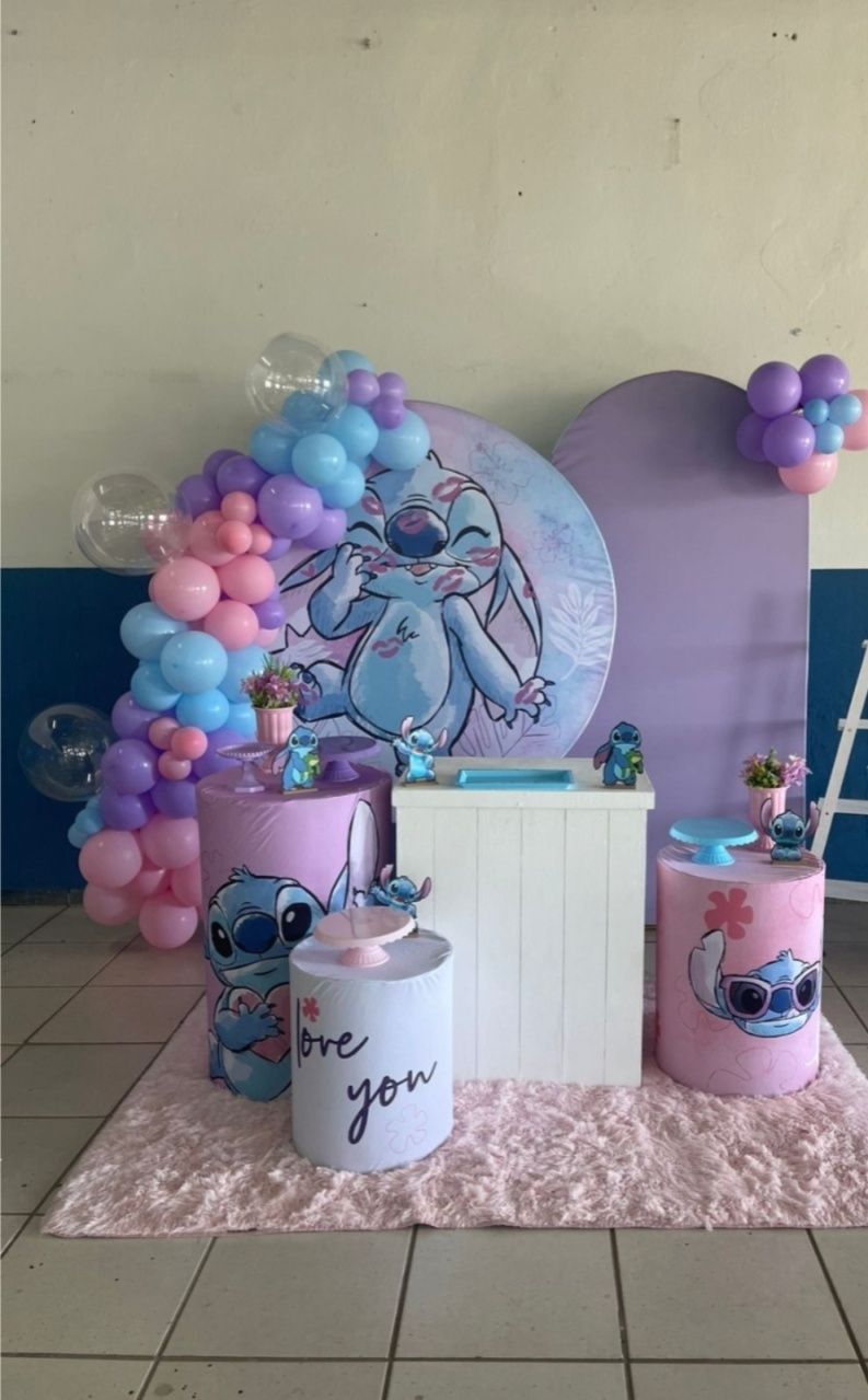 Kit G Stich Lilás Com Balão - labeladecor
