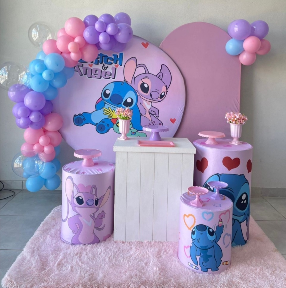 Kit G Stich Rosa Com Balão - labeladecor