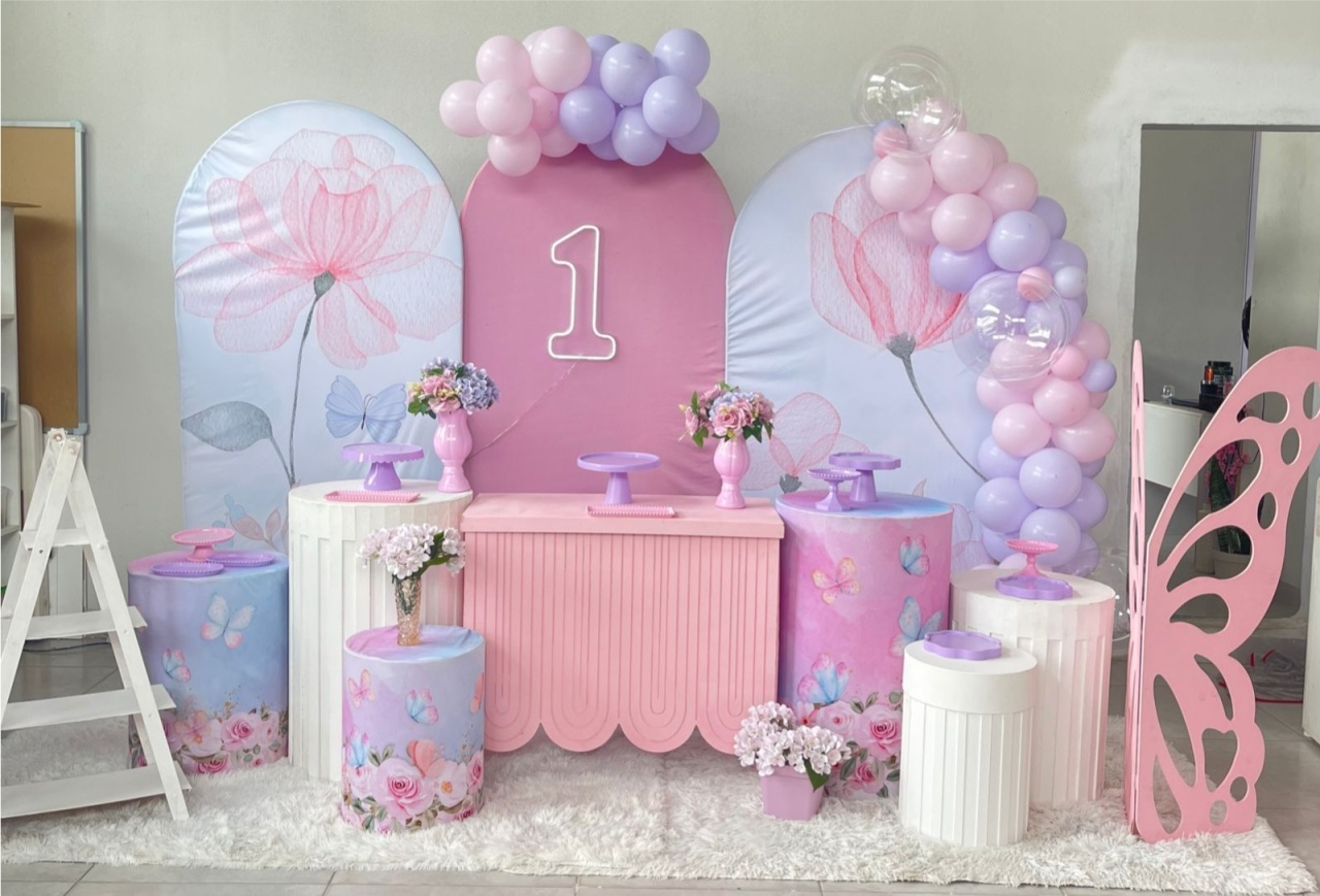 Kit G1 Borboleta Rosa E Lilás Com Balão 01 - labeladecor