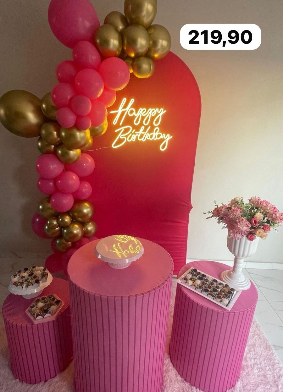 Kit P Romano Rosa Pink + Led +Tapete Com Balão - labeladecor
