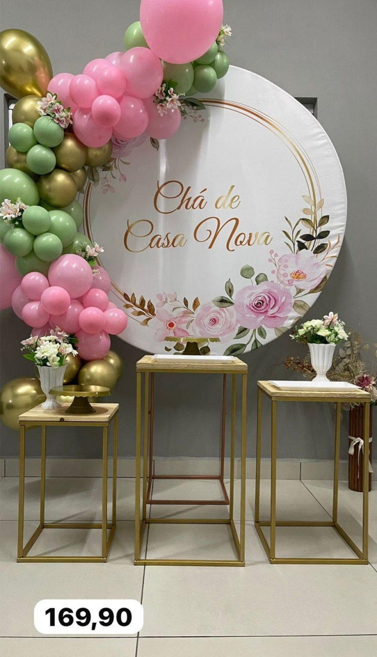 Kit P Chá de Casa Nova Com Balão Com As Flores No Arco de Balão  - labeladecor