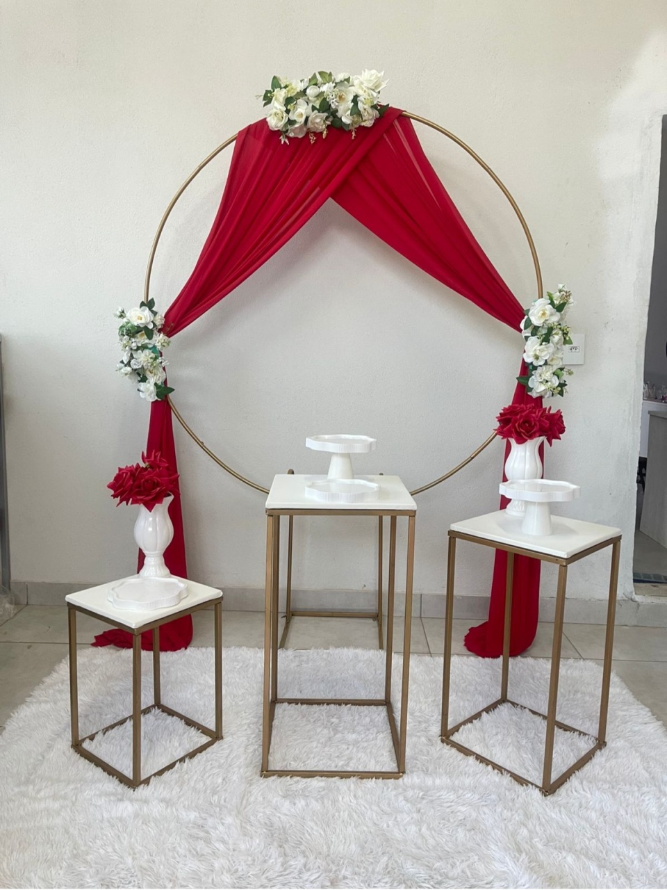 Kit P Casamento Tecido Vermelho Com Tapete   - labeladecor