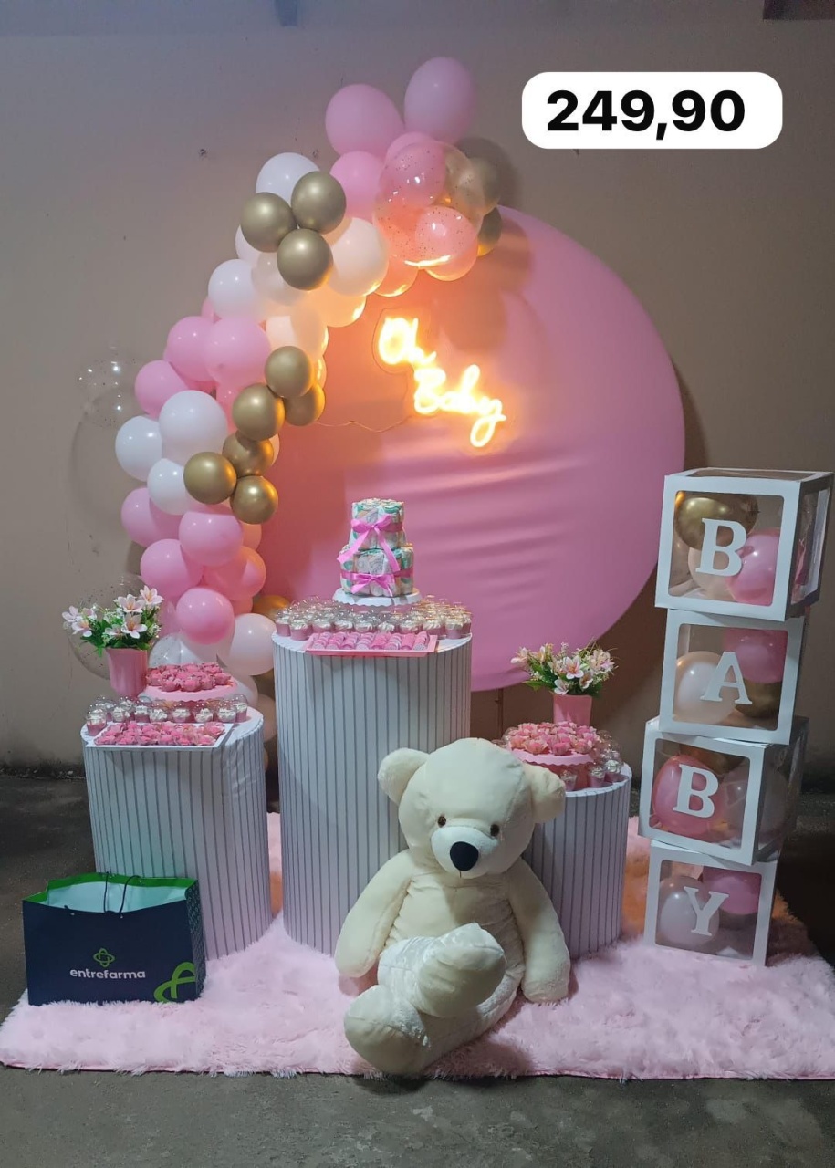 Kit Cha Bb  Painel Redondo Rosa  - labeladecor