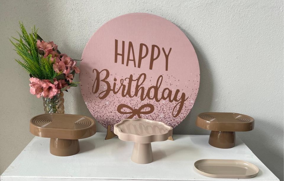 Kit Mesa Happy Birthday Marron  Sem Mesa  - labeladecor