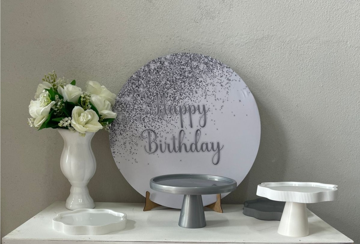 Kit Mesa Happy Birthday  Prata Sem Mesa  - labeladecor