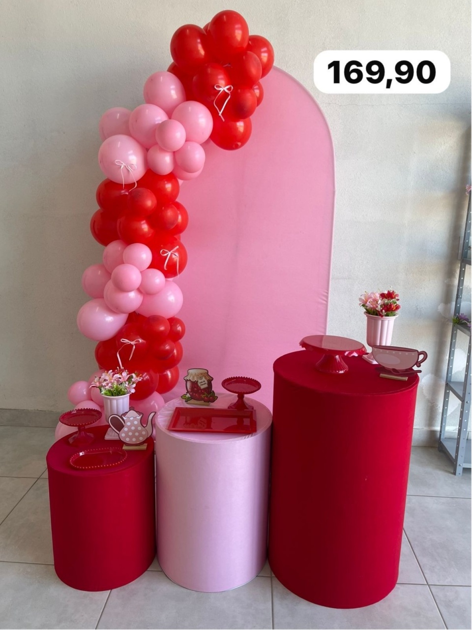 Kit P Romano Rosa Chá de Panela Vermelho Com Balão - labeladecor